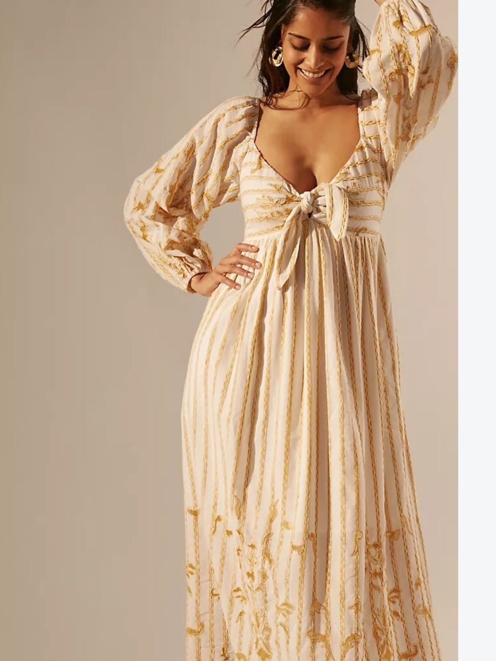 Anthropology sweetheart Bohemian embroidery by Maxi Dress smocked back XS cotto
